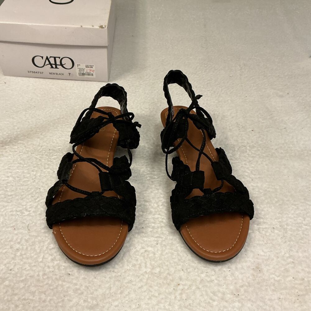Cato Women’s Black Size 7 Sandals Tie On NIB , 3482